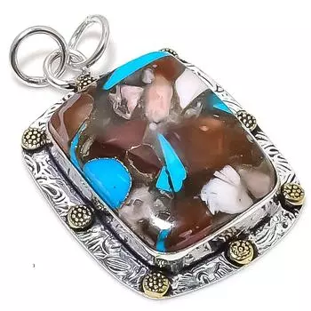 Двухцветный кулон из стерлингового серебра 925 пробы с натуральным драгоценным камнем колючая устрица, размер 1,89 дюйма, n5m14