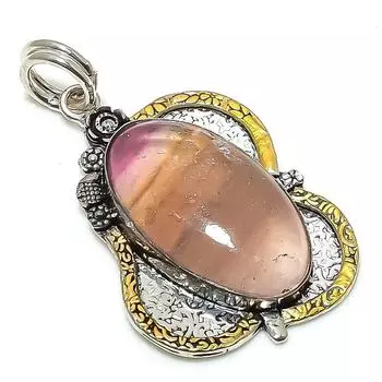 Двухцветный кулон из стерлингового серебра 925 пробы с натуральным флюоритом, размер 2,21 дюйма, V4z12