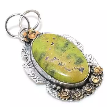 Двухцветный кулон из стерлингового серебра 925 пробы с натуральным атлантиситом, размер 2,21 дюйма, L6K64