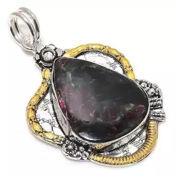 Двухцветный кулон из стерлингового серебра 925 пробы с натуральным эвдиалитом, размер 2,29 дюйма, i0M95