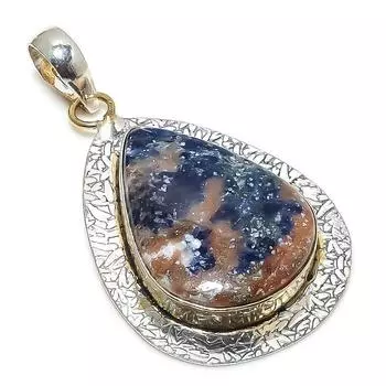 Двухцветный кулон из стерлингового серебра 925 пробы с натуральным содалитом, размер 2,48 дюйма, b7z61