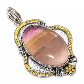 Двухцветный кулон из стерлингового серебра 925 пробы с натуральным флюоритом, 2,40 дюйма, i4o90