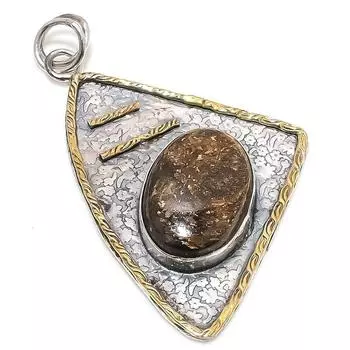 Двухцветный кулон из стерлингового серебра 925 пробы с натуральным бронзитом, двухцветный кулон 2,72 дюйма s6O18