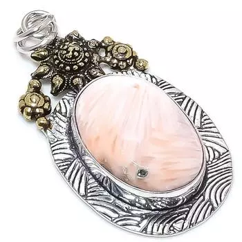 Двухцветный кулон из стерлингового серебра 925 пробы с натуральным сколецитом, размер 2,36 дюйма, L9l94