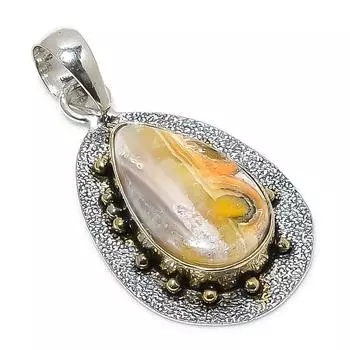 Двухцветный кулон из стерлингового серебра 925 пробы с натуральным шмелем-яшмой, размер 2,13 дюйма, R2t33