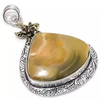 Двухцветный кулон из стерлингового серебра 925 пробы с натуральным камнем шмеля яшмы 2,29 дюйма V8M45