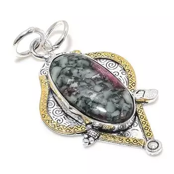 Двухцветный кулон из стерлингового серебра 925 пробы с натуральным эвдиалитом, размер 2,36 дюйма, v0D77