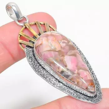 Двухцветный кулон из стерлингового серебра 925 пробы с натуральным медным родохрозитом 2,48 дюйма r6p30