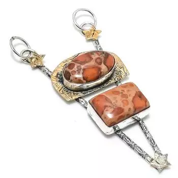 Двухцветный кулон из стерлингового серебра 925 пробы с натуральным драконьим яшмом размером 3,39 дюйма z1N62