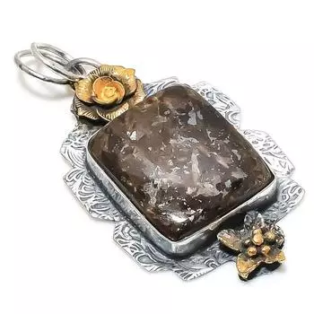 Двухцветный кулон из стерлингового серебра 925 пробы с натуральным бронзитом, двухцветный 2,56 дюйма F4A34