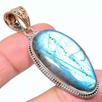 Двухцветный кулон из стерлингового серебра 925 пробы с натуральным лабрадоритом, размер 2,32 дюйма, O7b36