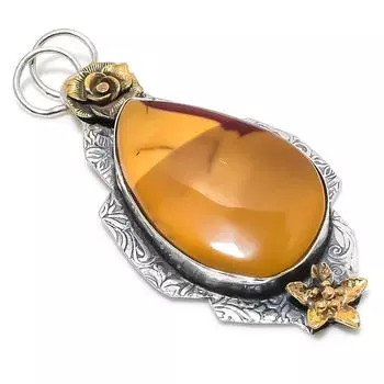 Двухцветный кулон из стерлингового серебра 925 пробы с натуральным драгоценным камнем Мукаит, размер 2,92 дюйма, w6c63