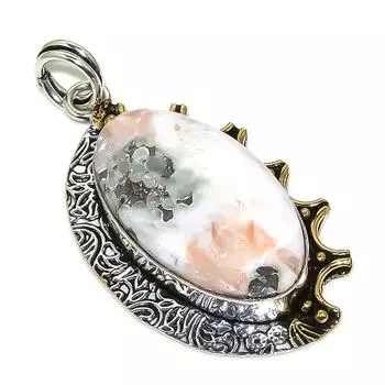 Двухцветный кулон из стерлингового серебра 925 пробы с натуральным оранжевым камнем сколецитом 1,97 дюйма K4A63