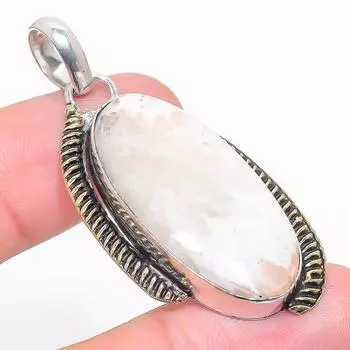 Двухцветный кулон из стерлингового серебра 925 пробы с натуральным сколецитом, 2,09 дюйма, z8Q73