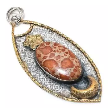 Двухцветный кулон из стерлингового серебра 925 пробы с натуральным драконьим яшмом, размер 3,39 дюйма a7M70