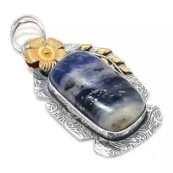 Двухцветный кулон из стерлингового серебра 925 пробы с натуральным содалитом, размер 2,36 дюйма, n8K88