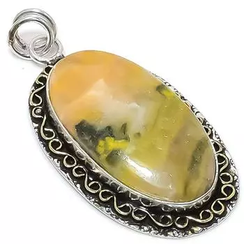 Двухцветный кулон из стерлингового серебра 925 пробы с натуральным камнем шмеля яшмы 2,29 дюйма Z7T17