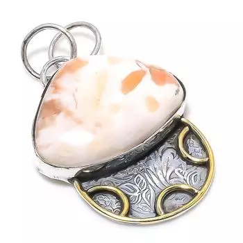 Двухцветный кулон из стерлингового серебра 925 пробы с натуральным сколецитом, размер 2,01 дюйма, h8W77