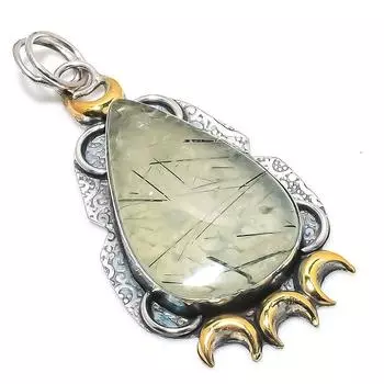 Двухцветный кулон из стерлингового серебра 925 пробы с натуральным драгоценным камнем пренитом, размер 2,68 дюйма, K5R22