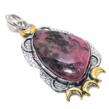 Двухцветный кулон из стерлингового серебра 925 пробы с натуральным родонитом, размер 2,72 дюйма, j5q26