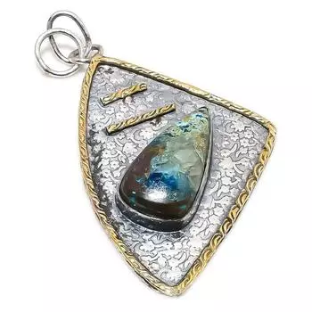Двухцветный кулон из стерлингового серебра 925 пробы с натуральным драгоценным камнем хризоколла, размер 2,68 дюйма, E9M58