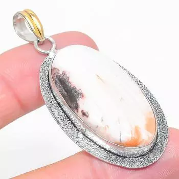 Двухцветный кулон из стерлингового серебра 925 пробы с натуральным оранжевым камнем сколецитом 2,29 дюйма j4Y38