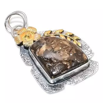 Двухцветный кулон из стерлингового серебра 925 пробы с натуральным бронзитом, двухцветный кулон размером 2,17 дюйма A0T99