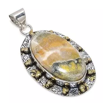 Двухцветный кулон из стерлингового серебра 925 пробы с натуральным камнем шмеля яшмы 2,36 дюйма v7R07