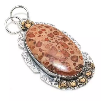 Двухцветный кулон из стерлингового серебра 925 пробы с натуральным драконьим яшмом, размер 2,68 дюйма, U7y49