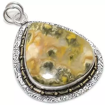 Двухцветный кулон из стерлингового серебра 925 пробы с натуральным шмелем-яшмой, размер 2,21 дюйма, B2s82