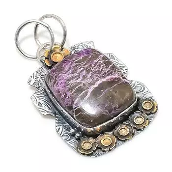 Двухцветный кулон из стерлингового серебра 925 пробы с натуральным пурпуритом, двухцветный кулон 1,97 дюйма f7B74