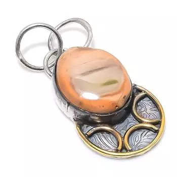 Двухцветный кулон из стерлингового серебра 925 пробы с натуральным императорским яшмом, размер 1,69 дюйма, F2N28