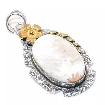 Двухцветный кулон из стерлингового серебра 925 пробы с натуральным сколецитом, размер 2,56 дюйма, j5c07
