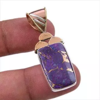 Двухцветный кулон из стерлингового серебра 925 пробы с натуральным медным бирюзовым камнем, размер 1,75 дюйма, J5h39