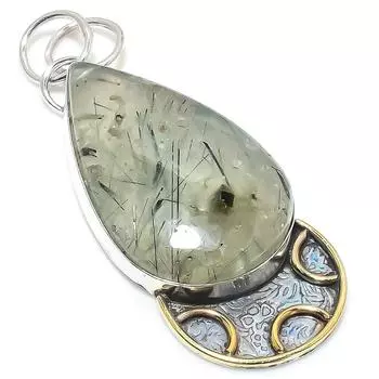 Двухцветный кулон из стерлингового серебра 925 пробы с натуральным драгоценным камнем пренитом, размер 2,40 дюйма, A6V48
