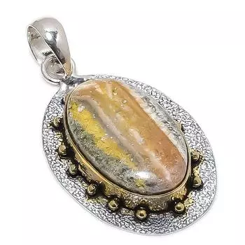 Двухцветный кулон из стерлингового серебра 925 пробы с натуральным камнем шмеля яшмы 2,25 дюйма N6Q15
