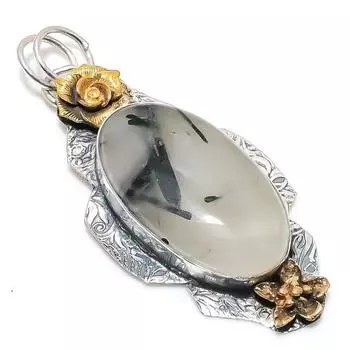 Двухцветный кулон из стерлингового серебра 925 пробы с натуральным черным рутилом, размер 2,76 дюйма, Y9E24