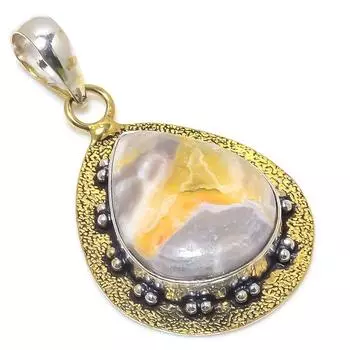 Двухцветный кулон из стерлингового серебра 925 пробы с натуральным камнем шмеля яшмы 2,05 дюйма S3k02