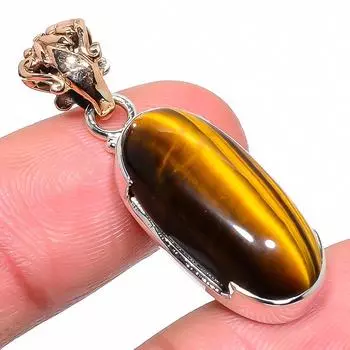 Двухцветный кулон из стерлингового серебра 925 пробы с натуральным тигровым глазом, размер 1,58 дюйма, n1w84