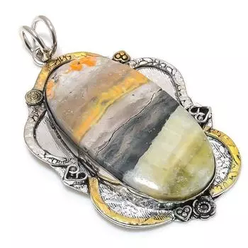 Двухцветный кулон из стерлингового серебра 925 пробы с натуральным камнем шмеля яшмы 2,96 дюйма p4A79