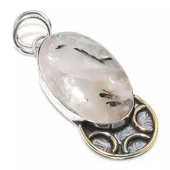 Двухцветный кулон из стерлингового серебра 925 пробы с натуральным черным рутилом, размер 2,21 дюйма, L6K55