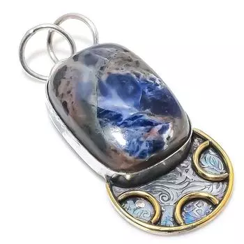 Двухцветный кулон из стерлингового серебра 925 пробы с натуральным содалитом, размер 2,17 дюйма, R1I02