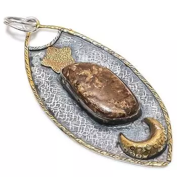 Двухцветный кулон из стерлингового серебра 925 пробы с натуральным бронзитом, размер 3,39 дюйма, E0t92