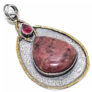 Двухцветный кулон из стерлингового серебра 925 пробы с натуральным родонитом и рубиллитом 2,64 дюйма S8y31