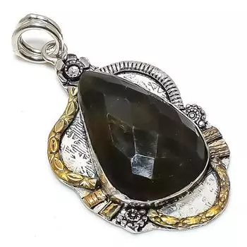 Двухцветный кулон из стерлингового серебра 925 пробы с натуральным лабрадоритом, размер 2,48 дюйма, v5U77