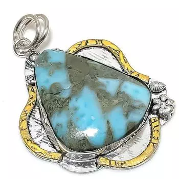 Двухцветный кулон из стерлингового серебра 925 пробы с камнем Ларимар Natural Republic, размер 2,40 дюйма, b1e46