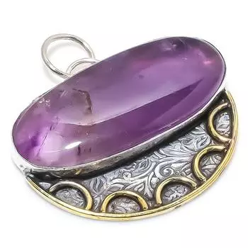 Двухцветный кулон из стерлингового серебра 925 пробы с натуральным аметистом и шалфеем, размер 1,85 дюйма, d8P10