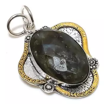 Двухцветный кулон из стерлингового серебра 925 пробы с натуральным лабрадоритом, размер 2,09 дюйма, S3a12