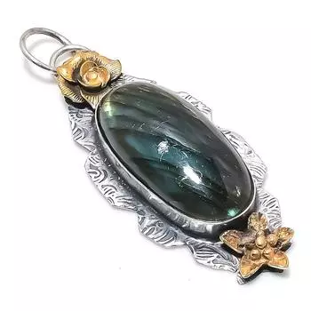 Двухцветный кулон из стерлингового серебра 925 пробы с натуральным лабрадоритом, размер 2,76 дюйма, A1n45