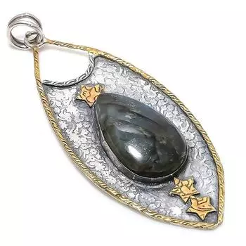 Двухцветный кулон из стерлингового серебра 925 пробы с натуральным лабрадоритом, размер 3,51 дюйма, K5F36
